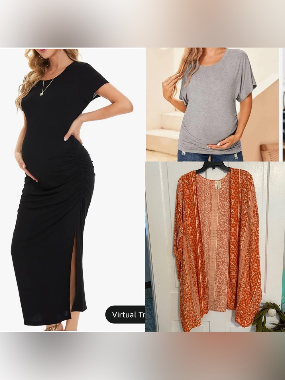 Maternity Bundle - black dress & kimono + grey top